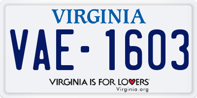 VA license plate VAE1603