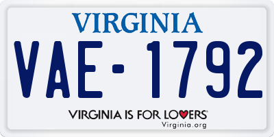 VA license plate VAE1792