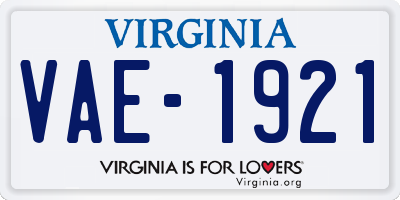 VA license plate VAE1921