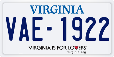 VA license plate VAE1922