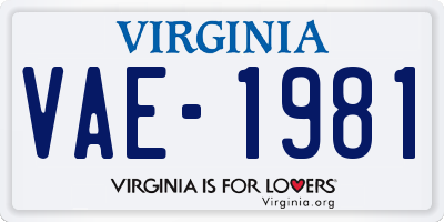VA license plate VAE1981