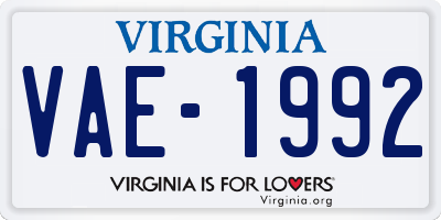 VA license plate VAE1992