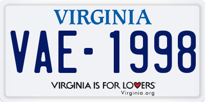 VA license plate VAE1998