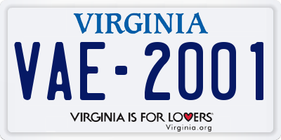 VA license plate VAE2001