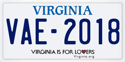 VA license plate VAE2018
