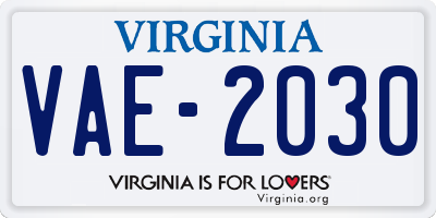 VA license plate VAE2030