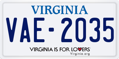 VA license plate VAE2035