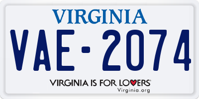 VA license plate VAE2074