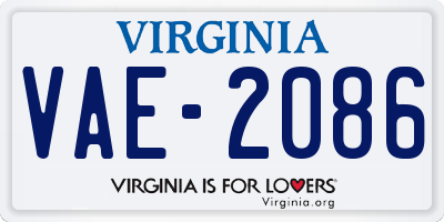 VA license plate VAE2086