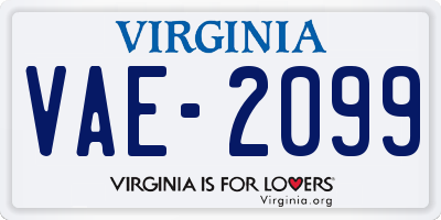 VA license plate VAE2099