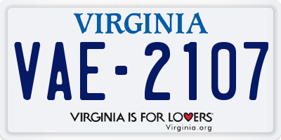 VA license plate VAE2107