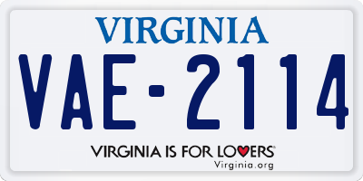 VA license plate VAE2114