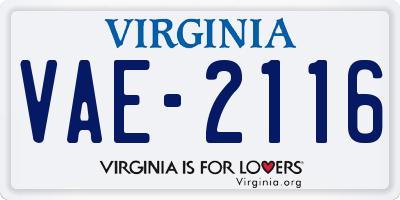 VA license plate VAE2116