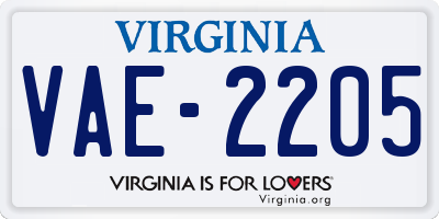 VA license plate VAE2205