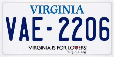 VA license plate VAE2206