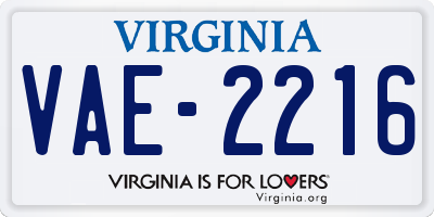 VA license plate VAE2216