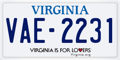 VA license plate VAE2231