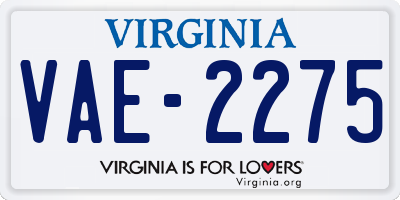 VA license plate VAE2275