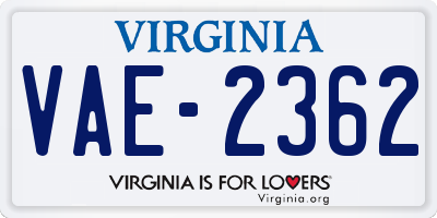VA license plate VAE2362