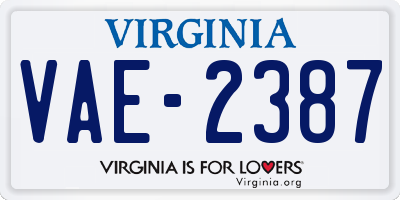 VA license plate VAE2387