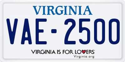 VA license plate VAE2500