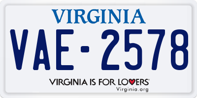 VA license plate VAE2578