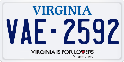 VA license plate VAE2592