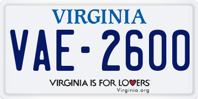 VA license plate VAE2600