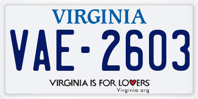 VA license plate VAE2603