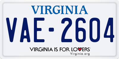 VA license plate VAE2604