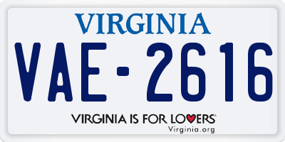 VA license plate VAE2616