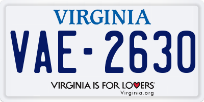 VA license plate VAE2630