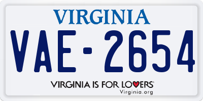 VA license plate VAE2654