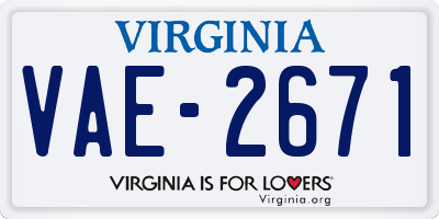 VA license plate VAE2671