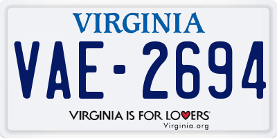 VA license plate VAE2694