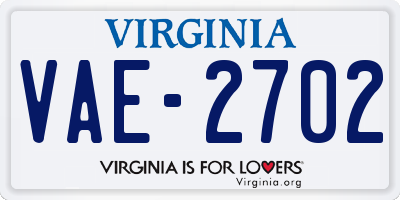 VA license plate VAE2702