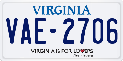 VA license plate VAE2706