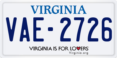 VA license plate VAE2726