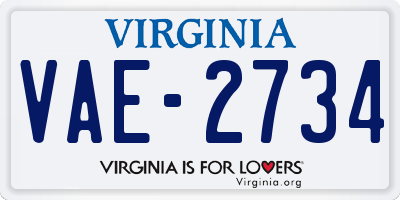 VA license plate VAE2734