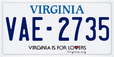 VA license plate VAE2735