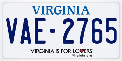VA license plate VAE2765
