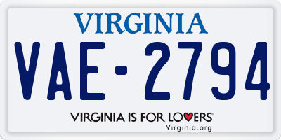 VA license plate VAE2794