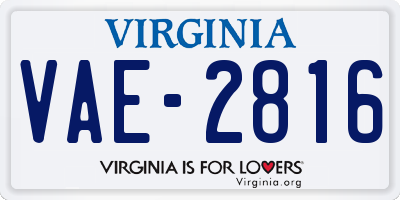 VA license plate VAE2816