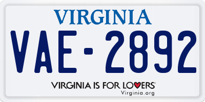 VA license plate VAE2892