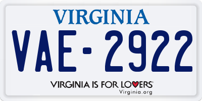 VA license plate VAE2922