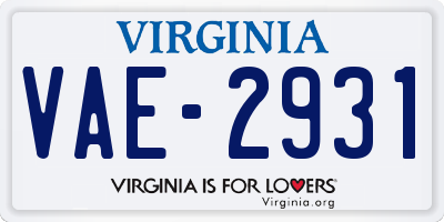 VA license plate VAE2931