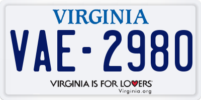 VA license plate VAE2980