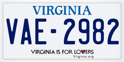 VA license plate VAE2982