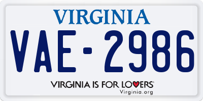 VA license plate VAE2986