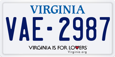 VA license plate VAE2987